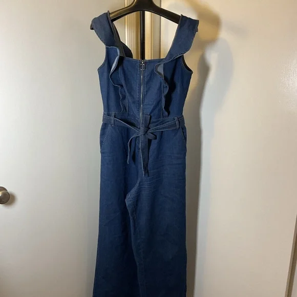 19. Tinseltown Blue Jumpsuit with Wide-Leg Palazzo Style Size Large - Picture 4 of 13